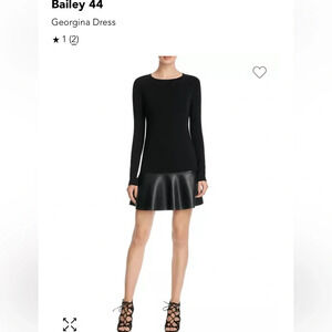 Bailey 44 Georgina Black long sleeve Dress with Faux Leather hem- Small- NWT